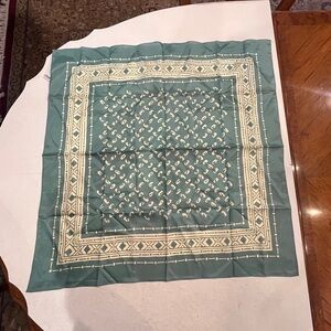 Vintage sage green and cream abstract graphic and leopard square scarf.